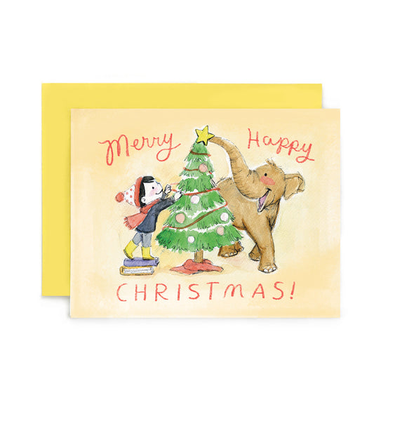 Decorating the Tree Merry Happy Christmas Card